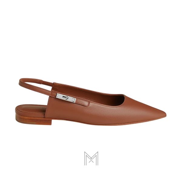Giày búp bê Hermes chính hãng màu nâu khoá bạc MHGH084