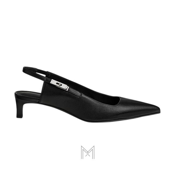 Giày cao gót Hermes authentic màu đen khoá bạc MHGH096