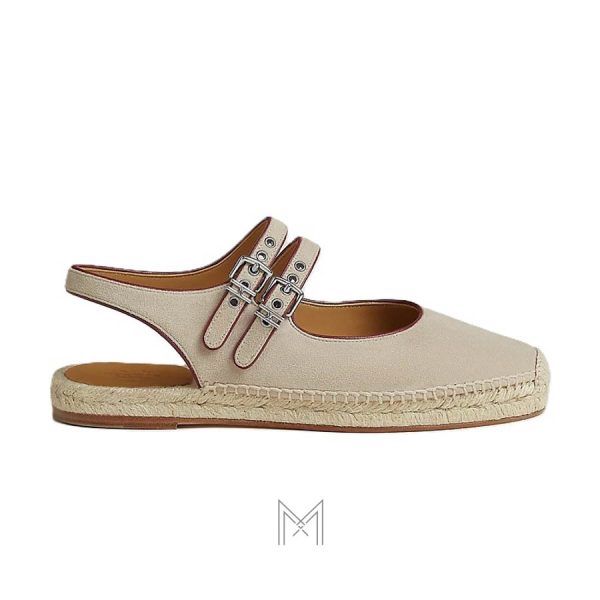 Giày búp bê Hermes Menorca màu be da lộn chính hãng MHGH039