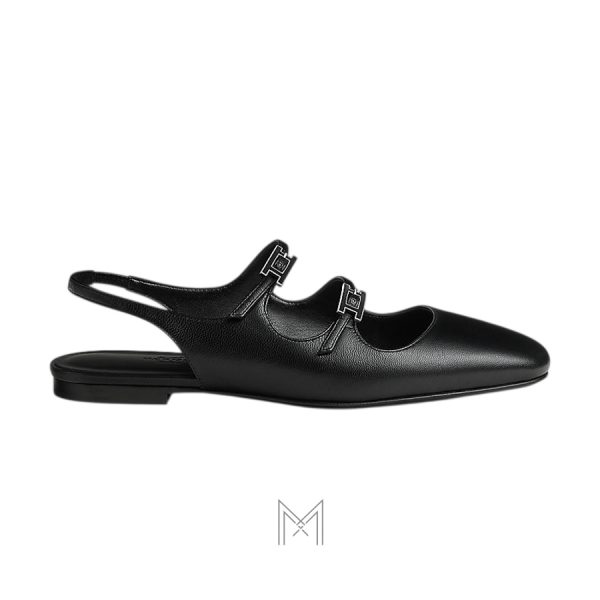 Giày búp bê Hermes Mila hàng hiệu authentic màu đen MHGH063