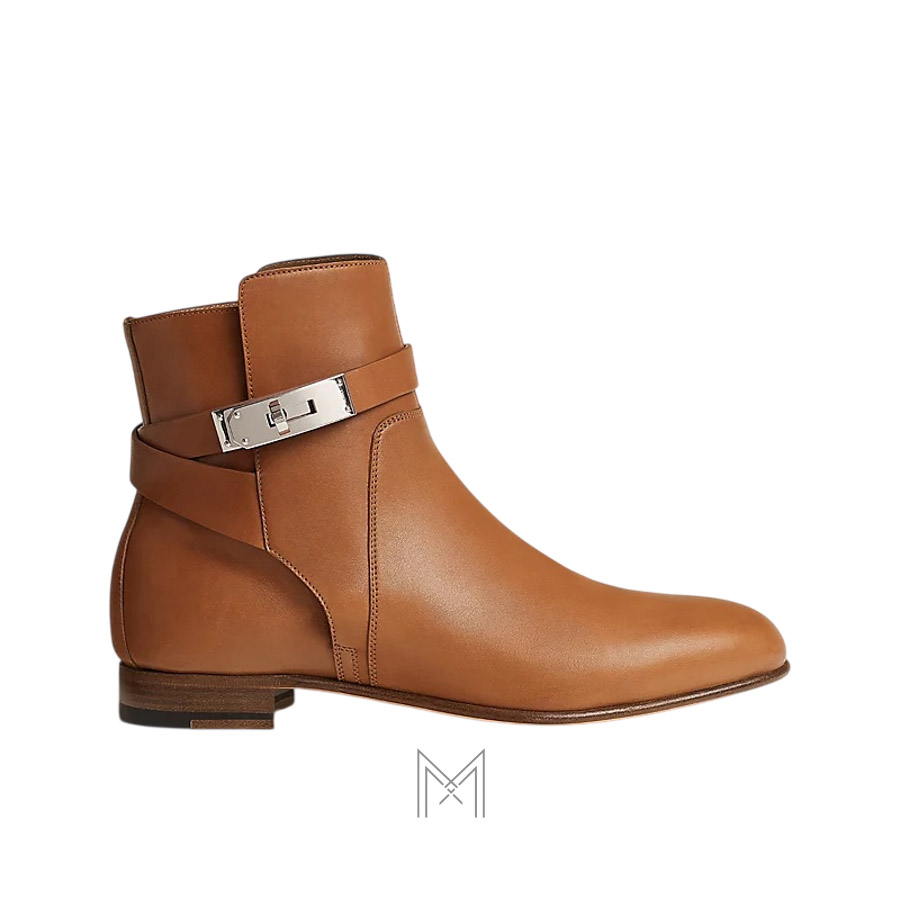Boots Hermes Neo authentic màu nâu da trơn khoá bạc MHGH121 2026 Boots Hermes Neo authentic màu nâu da trơn khoá bạc MHGH121 2026