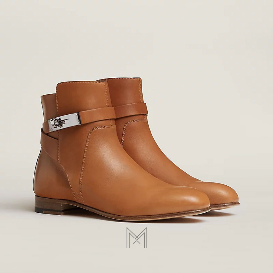 Boots Hermes Neo authentic màu nâu da trơn khoá bạc MHGH121 2026 Boots Hermes Neo authentic màu nâu da trơn khoá bạc MHGH121 2026