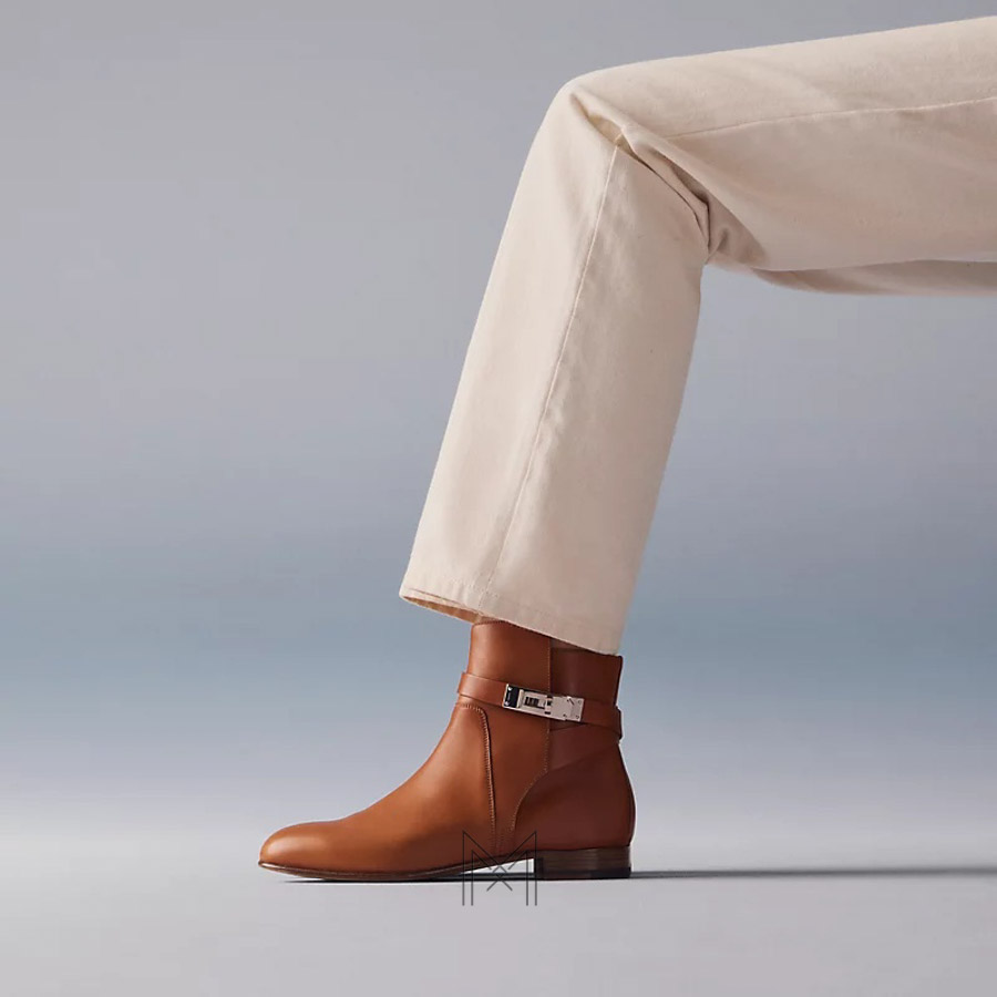 Boots Hermes Neo authentic màu nâu da trơn khoá bạc MHGH121 2026 Boots Hermes Neo authentic màu nâu da trơn khoá bạc MHGH121 2026