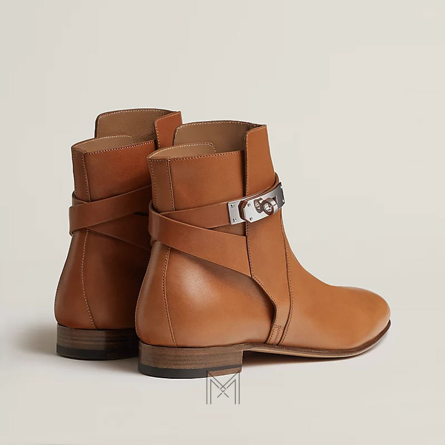 Boots Hermes Neo authentic màu nâu da trơn khoá bạc MHGH121 2026 Boots Hermes Neo authentic màu nâu da trơn khoá bạc MHGH121 2026