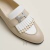 Giày loafer nữ Hermes authentic màu be phối trắng logo bạc MHGH059 2026