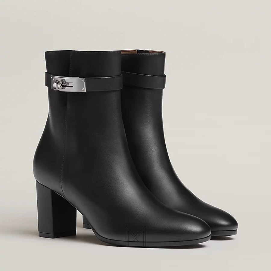 Boots cao gót Hermes authentic màu đen khoá bạc MHGH123 2026 Boots cao gót Hermes authentic màu đen khoá bạc MHGH123 2026