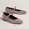 Giày búp bê Hermes màu hồng da lộn chính hãng MHGH053 2026 Giày búp bê Hermes màu hồng da lộn chính hãng MHGH053 2026