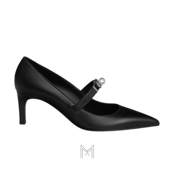 Giày cao gót Hermes chính hãng màu đen khoá bạc MHGH103