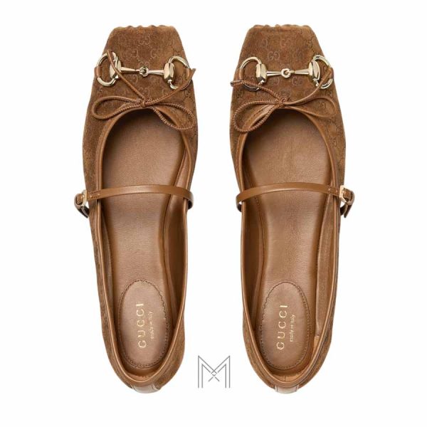 Giày búp bê Gucci màu nâu da lộn khóa vàng chính hãng MHGG018