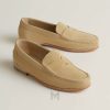 Giày loafer nữ Hermes hàng hiệu chính hãng màu nâu nhạt da lộn MHGH055 2026