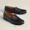 Giày loafer nữ Hermes hàng hiệu chính hãng màu đen MHGH056 2026