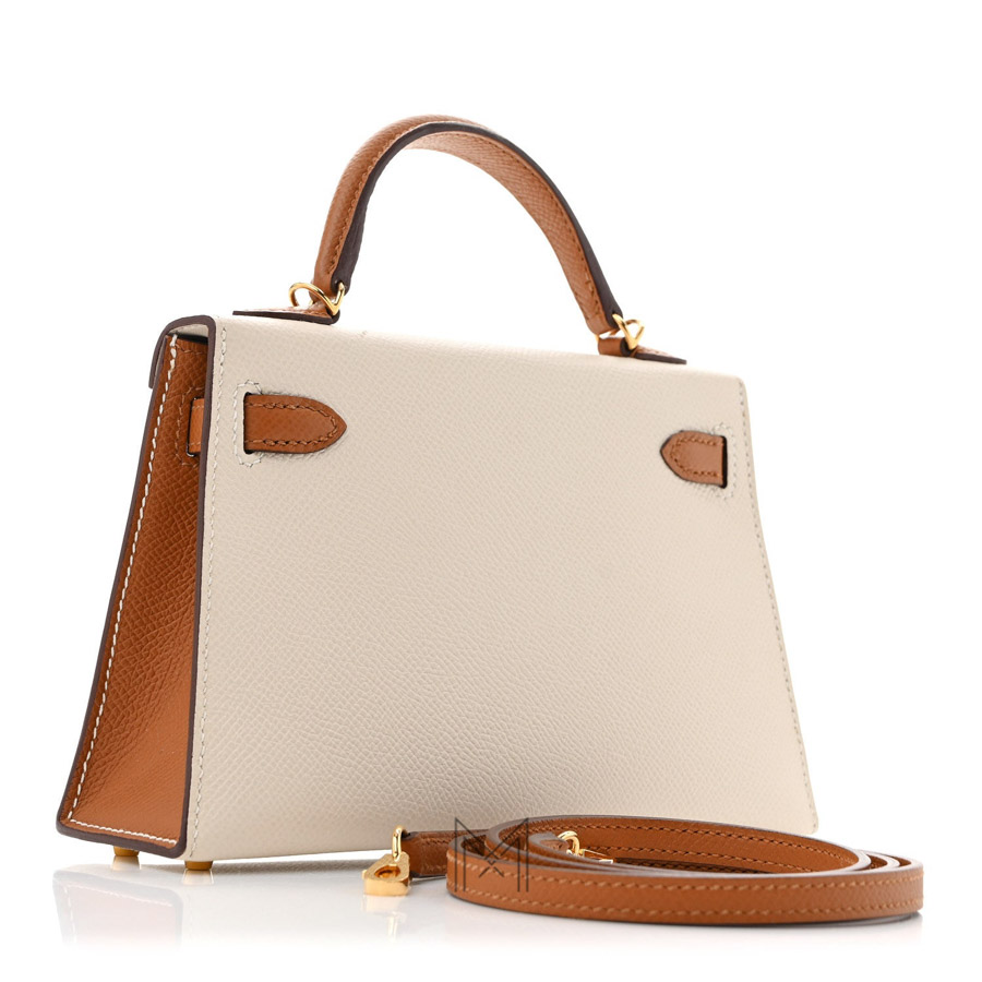 Túi xách đeo chéo Hermes Kelly màu be phối nâu da Epsom MTH25 2026 Túi xách đeo chéo Hermes Kelly màu be phối nâu da Epsom MTH25 2026