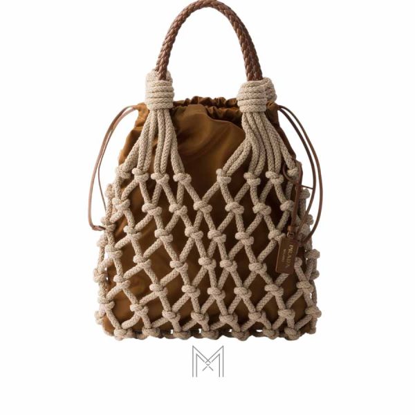 Túi xách lưới Prada Rada Noué màu nâu hổ phách authentic MHTP027