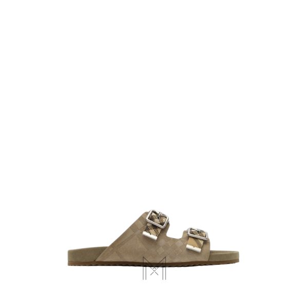 Dép Burberry 2 quai ngang chính hãng màu be da lộn MHDB014