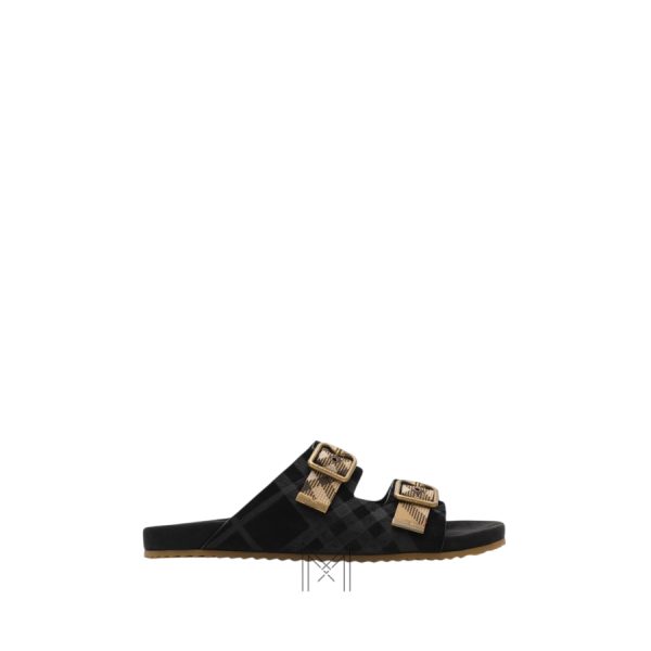 Dép Burberry 2 quai ngang chính hãng màu đen phối be MHDB015