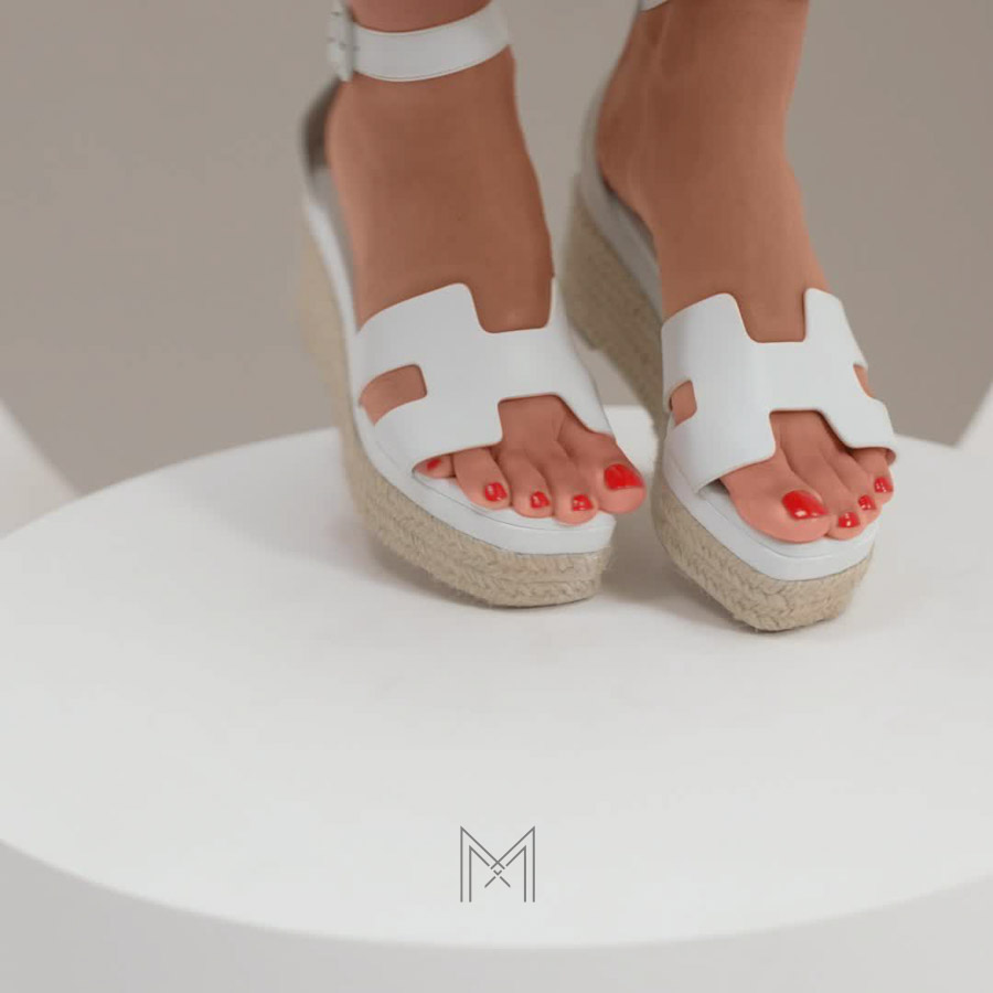 Sandal cao gót Hermes Elda Espadrille màu trắng authentic MHHH195 2026 Sandal cao gót Hermes Elda Espadrille màu trắng authentic MHHH195 2026