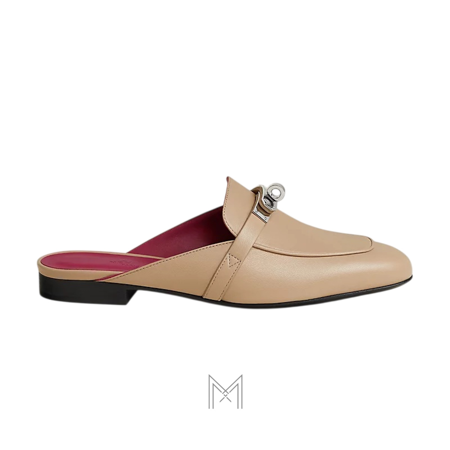 Giày sục Hermes chính hãng màu be khoá bạc MHGH081 2026 Giày sục Hermes chính hãng màu be khoá bạc MHGH081 2026