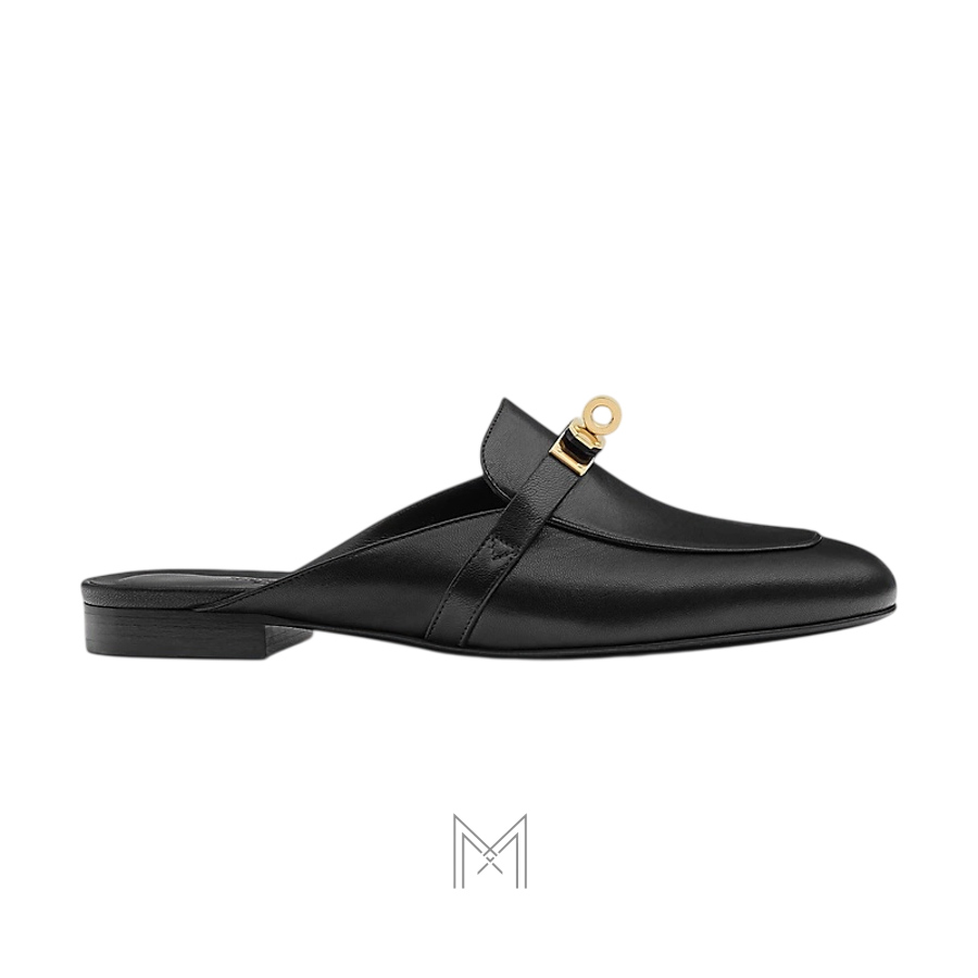 Giày sục Hermes chính hãng màu đen khoá vàng MHGH078 2026 Giày sục Hermes chính hãng màu đen khoá vàng MHGH078 2026