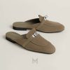 Giày sục Hermes chính hãng màu nâu taupe khoá bạc MHGH077 2026