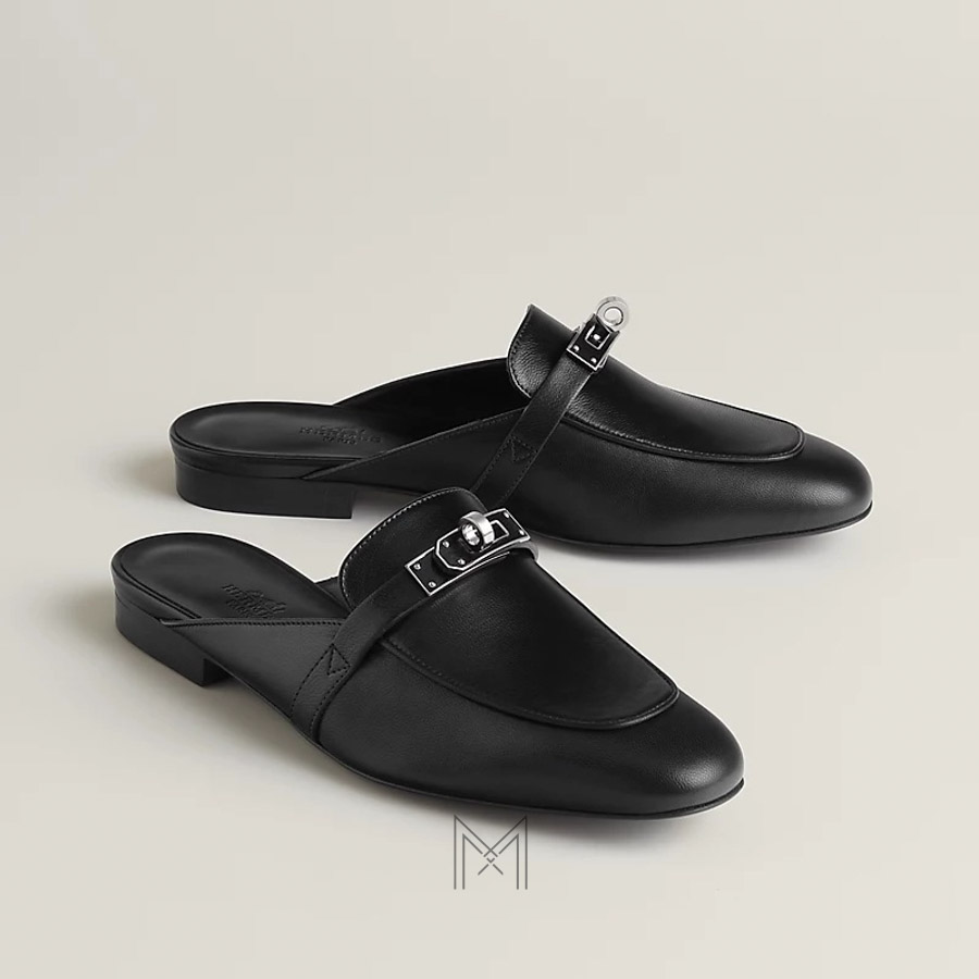 Giày sục Hermes chính hãng màu đen khoá bạc MHGH107 2026 Giày sục Hermes chính hãng màu đen khoá bạc MHGH107 2026