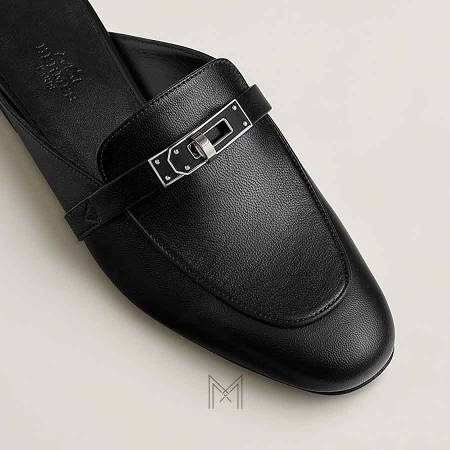 Giày sục Hermes chính hãng màu đen khoá bạc MHGH107 2026 Giày sục Hermes chính hãng màu đen khoá bạc MHGH107 2026