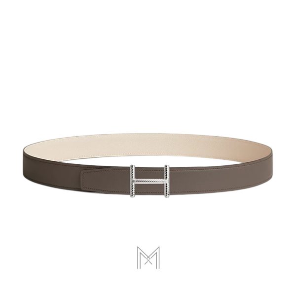 Thắt lưng nam 2 mặt Hermes Hisseo chính hãng màu nâu xám, trắng kem MHBH046