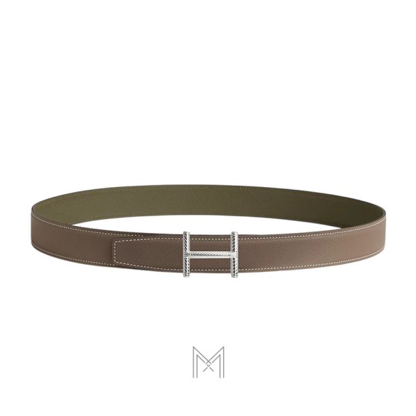 Thắt lưng nam 2 mặt Hermes Hisseo chính hãng màu xanh rêu, nâu taupe MHBH048