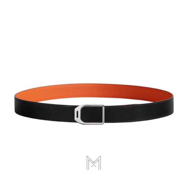 Thắt lưng nam Hermes 2 mặt đen, cam authentic MHBH006