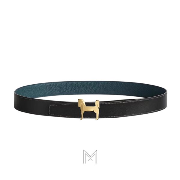 Thắt lưng nam Hermes chính hãng màu đen, xanh navy khóa ngựa vàng MHBH060