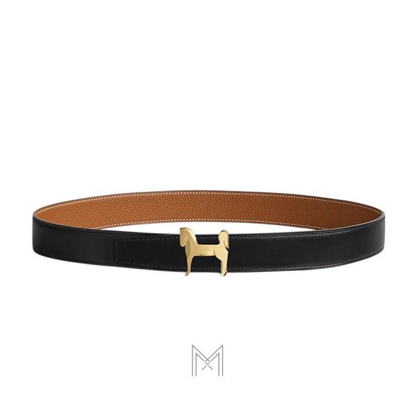 Thắt lưng nam Hermes chính hãng màu đen, nâu khóa ngựa vàng MHBH059