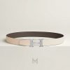Thắt lưng nam Hermes màu nâu xám, be khóa bạc authentic MHBH031 2026