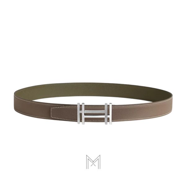 Thắt lưng nam Hermes 2 mặt nâu xám, xanh rêu khóa chữ H authentic MHBH017
