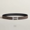 Thắt lưng nam Hermes 2 mặt nâu xám, đen khóa chữ H authentic MHBH013 2026