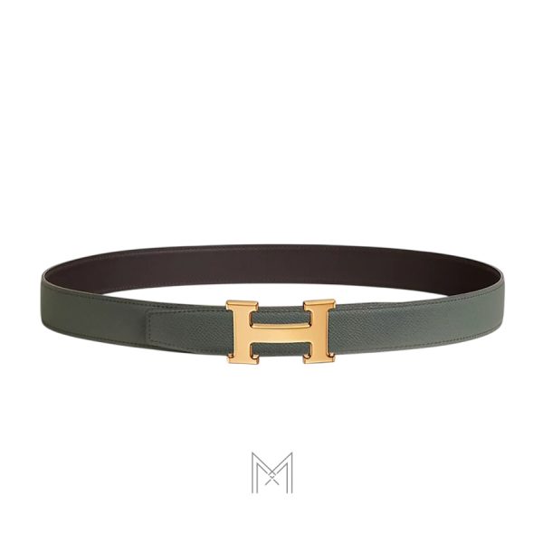 Thắt lưng nam Hermes màu nâu đậm, xanh lá khóa vàng authentic MHBH036