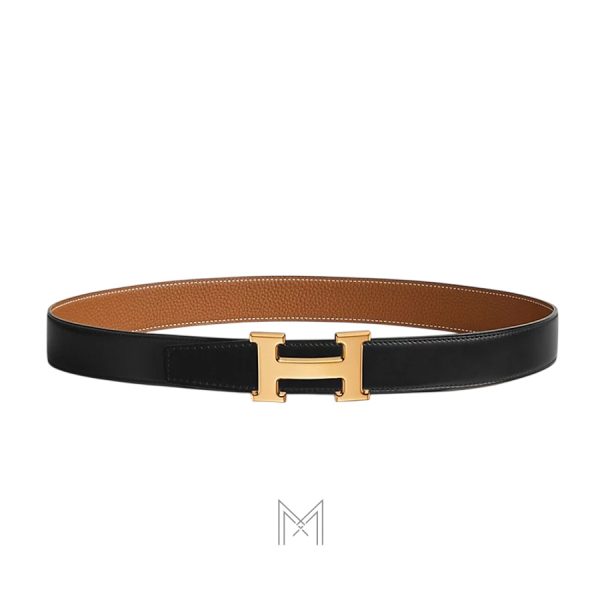 Thắt lưng nam Hermes màu đen, nâu bò khóa vàng authentic MHBH035