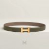 Thắt lưng nam Hermes màu nâu xám, xanh olive khóa vàng authentic MHBH040 2026