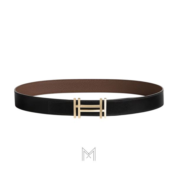Thắt lưng nam Hermes 2 mặt màu đen, nâu cà phê khóa chữ H vàng authentic MHBH023