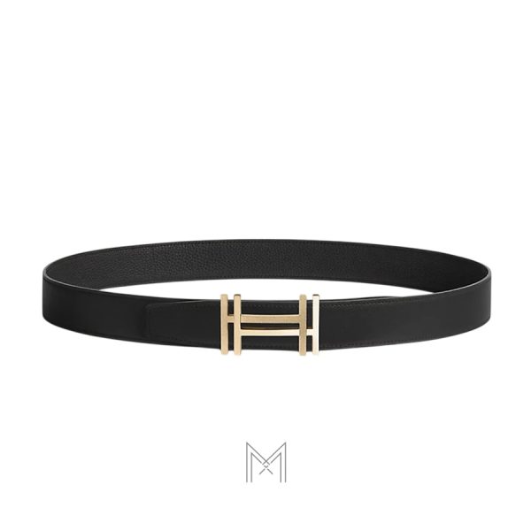 Thắt lưng nam Hermes màu đen khóa chữ H vàng authentic MHBH026
