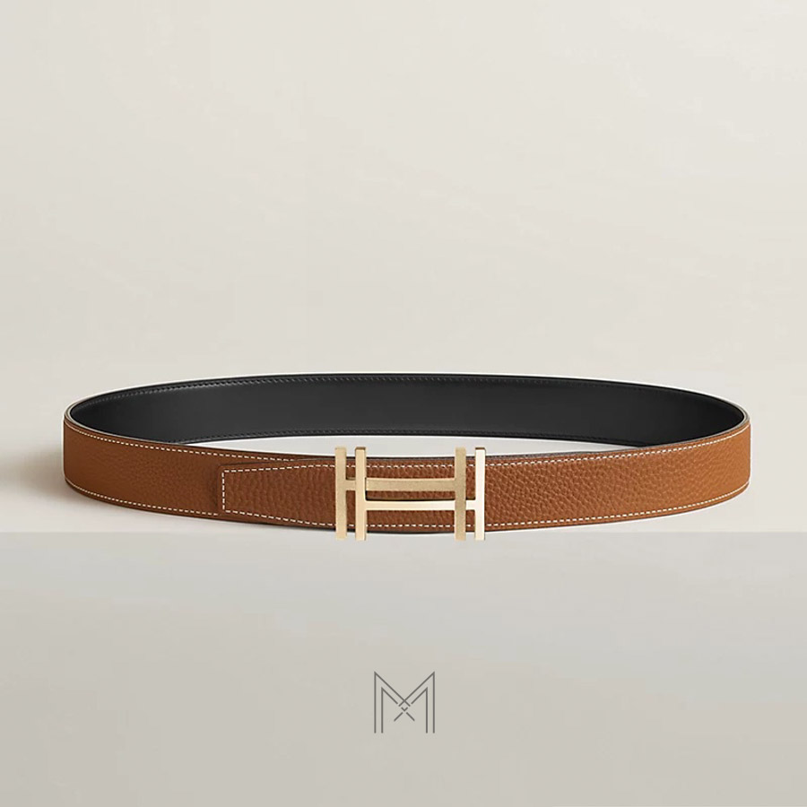 Thắt lưng nam Hermes 2 mặt màu đen, nâu bò khóa chữ H vàng authentic MHBH022 2026 Thắt lưng nam Hermes 2 mặt màu đen, nâu bò khóa chữ H vàng authentic MHBH022 2026