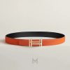 Thắt lưng nam Hermes 2 mặt màu đen, cam khóa chữ H vàng authentic MHBH025 2026