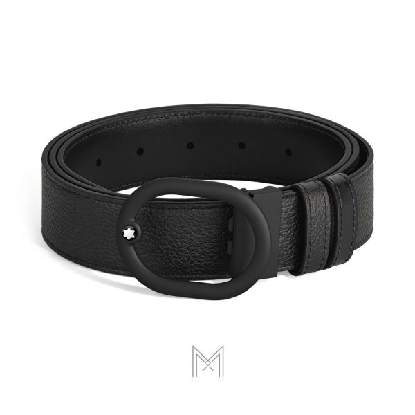 Thắt lưng nam Montblanc màu đen da sần mặt khóa tròn đen authentic MB221028