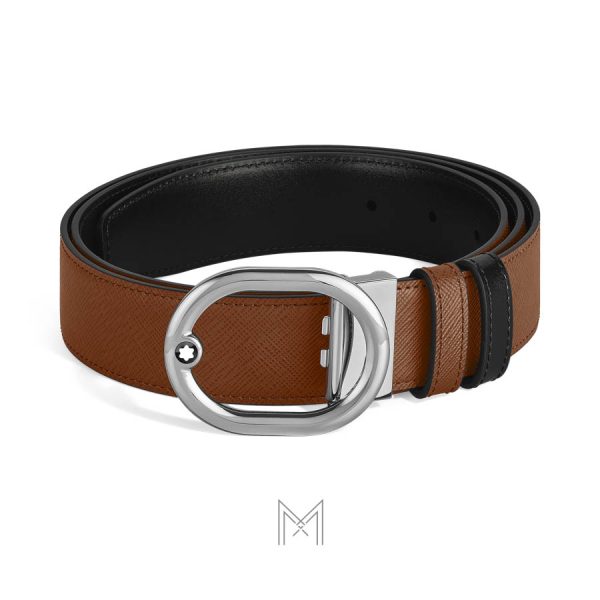 Thắt lưng nam 2 mặt Montblanc L'Ovale màu đen, nâu mặt khóa bạc authentic MB221024