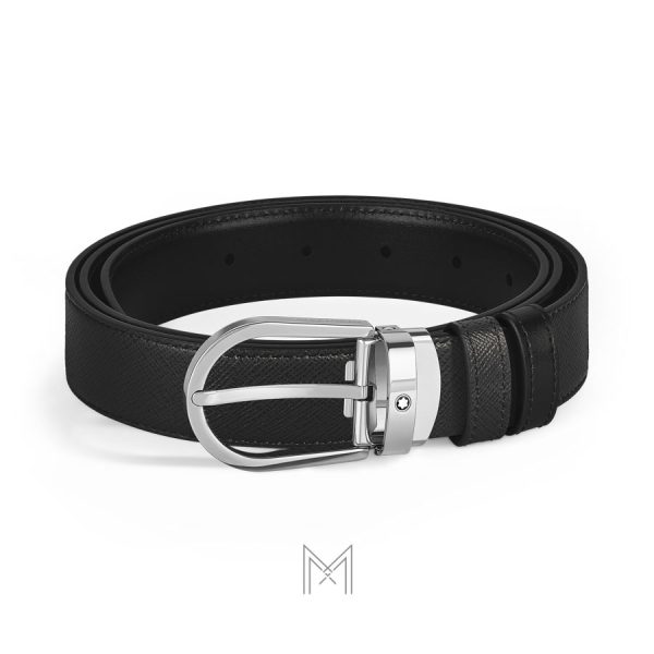 Thắt lưng nam 2 mặt Montblanc màu đen da hạt khóa bạc chính hãng MB222389