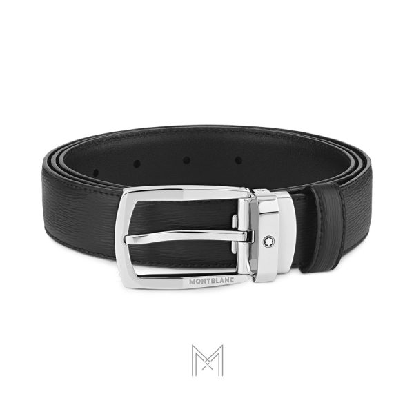 Thắt lưng nam Montblanc màu đen da trơn mặt khóa bạc chính hãng MB116706