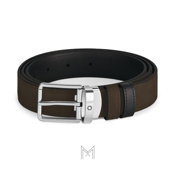 Thắt lưng nam 2 mặt Montblanc màu đen, nâu cà phê mặt khóa bạc chính hãng MB221006