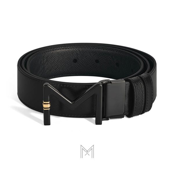 Thắt lưng nam Montblanc màu đen mặt khóa đen chữ M authentic MB221095