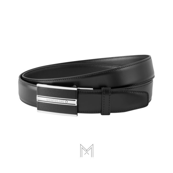 Thắt lưng nam Montblanc màu đen mặt khóa đen phối bạc authentic MB118421