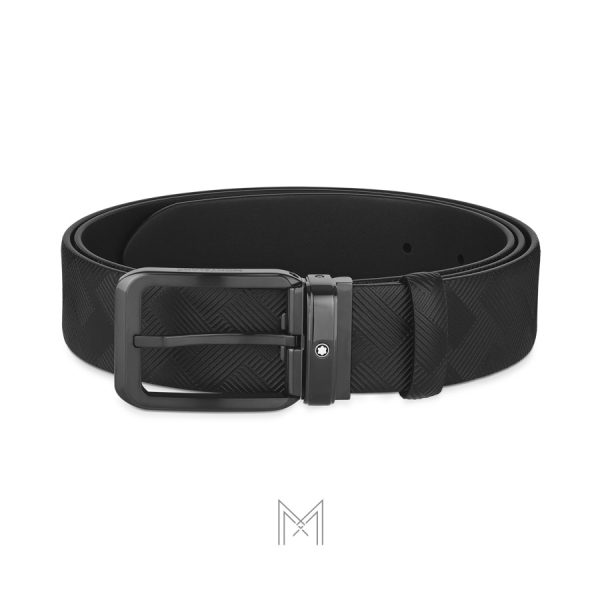 Thắt lưng nam 2 mặt Montblanc màu đen vân đan mặt khóa đen authentic MB130587
