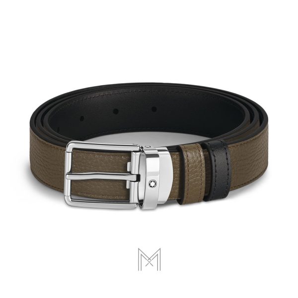 Thắt lưng nam 2 mặt Montblanc màu đen, nâu da lộn mặt khóa bạc authentic MB221003