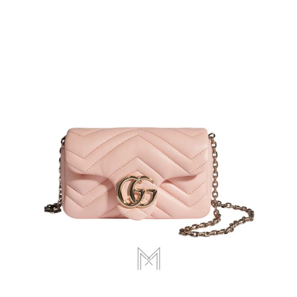 Túi xách đeo chéo mini Gucci Marmont màu hồng pastel logo vàng authentic MHTG041